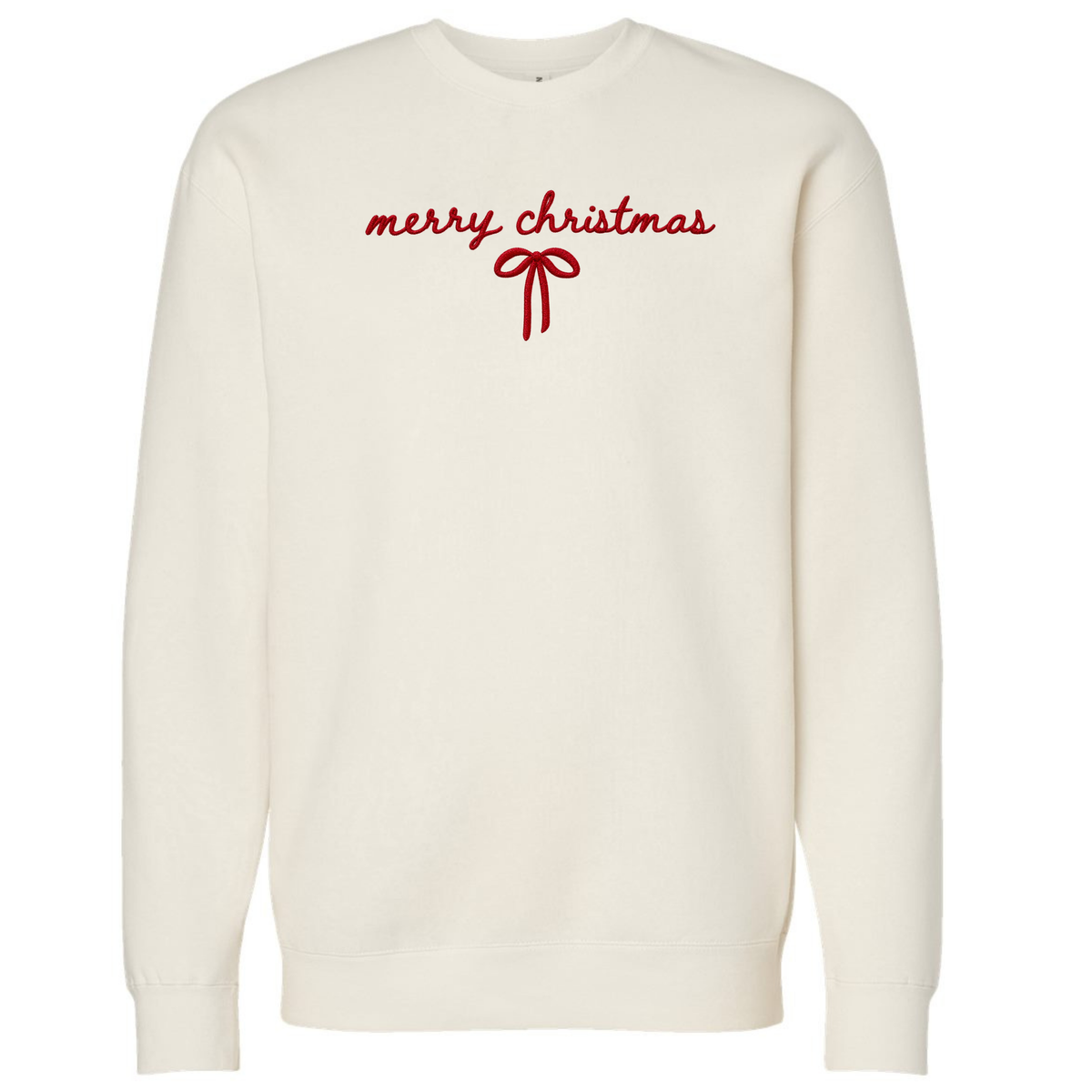 Merry Christmas Bow Faux Embroidered Sweatshirt