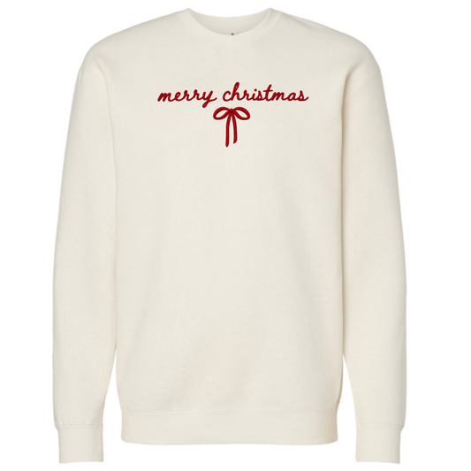 Merry Christmas Bow Faux Embroidered Sweatshirt